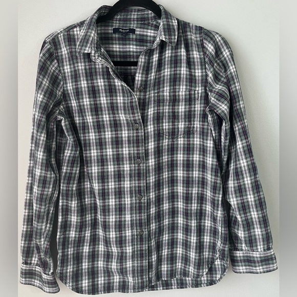 Madewell Sz Sm Green Classic Plaid Boyfriend Fall Flannel Button Up Long Sleeve - Picture 4 of 8